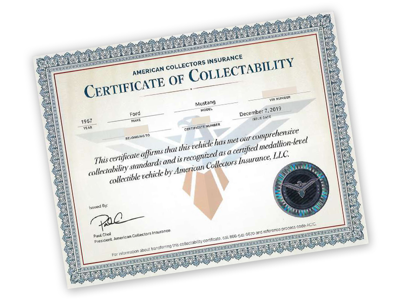 Collector Car Certificate of Collectability presented by American Collectors Insurance