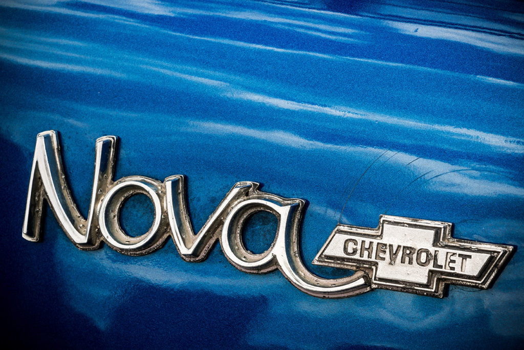 Classic Blue Chevrolet Nova Nameplate